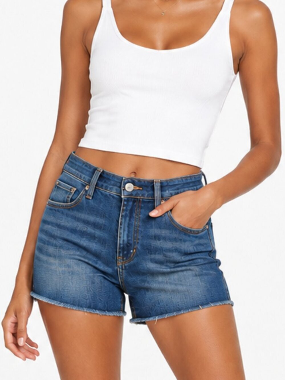 Madewell Dark Indigo High-Rise Denim Mid-Length Cutoff Shorts SZ 24 WAIST